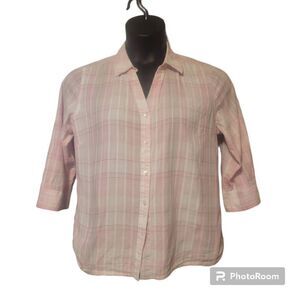 Preswick & Moore Women's Pink Plaid Blouse Size Petite XL